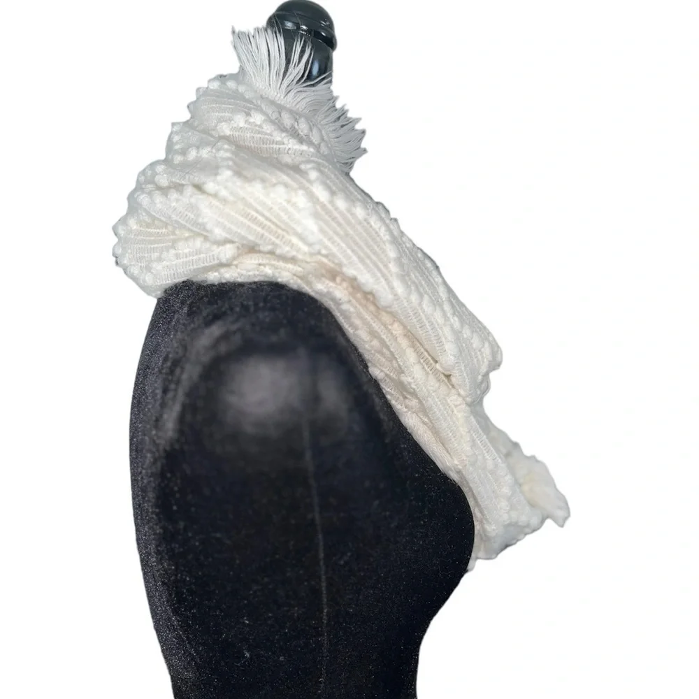 Cato-Ivory Diamond Knit Plush Fuzzy Eyelash Infinity Circle Scarf